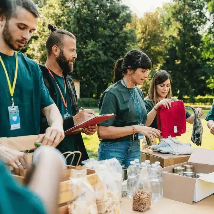 Volunteers running a food pantry